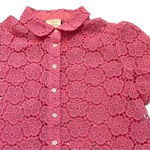 Kate Spade Lace Bloom Top Pink Cotton Eyelet Sheer Button Down Blouse M